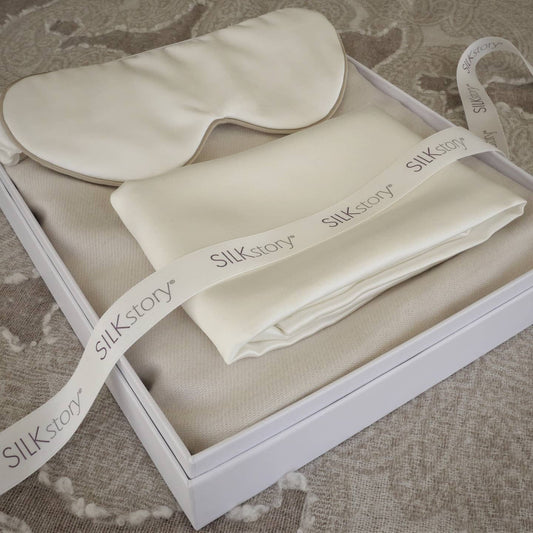 SST Travel Set - Silk/Bamboo Rayon - Wrap, Pillowslip & Mask in Oyster/Bone