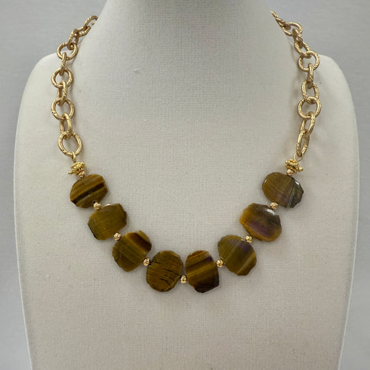 GDS Necklace - Statement Tiger's Eye Slice Necklace