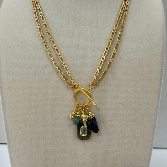 GDS Necklace - Long/Short Figaro Chain with Lab Drops