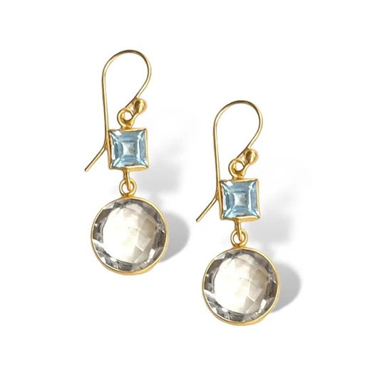 DMD E Double Drop Earrings - Blue Topaz & Quartz
