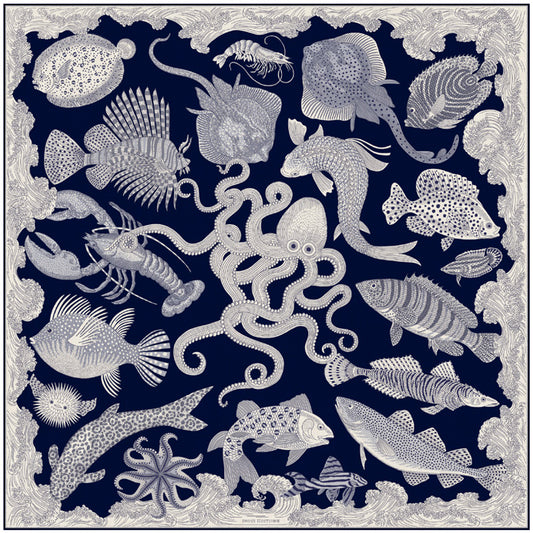 Square Scarf Carre 130 - Poseidon - Blue