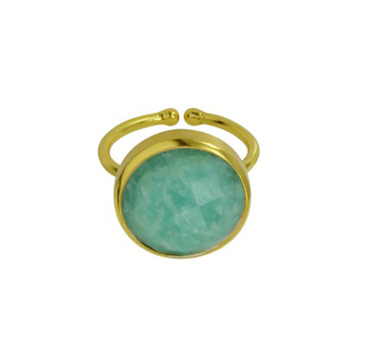 BCJ Tulia Adjustable Ring with Round Stone - Amazonite
