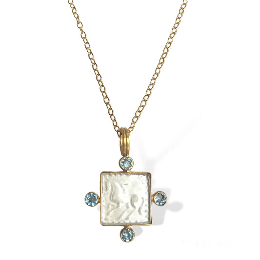 DMD N Equestrian Intaglio Necklace - Blue Topaz