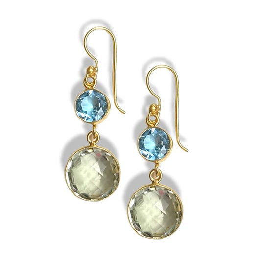 DMD E Double Drop Earrings - Blue Topaz & Green Amethyst