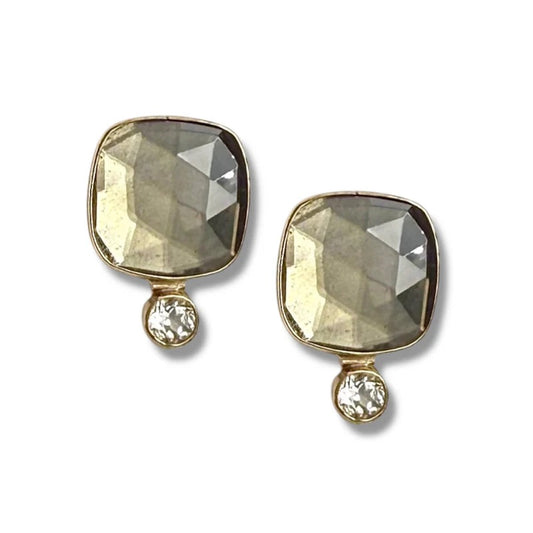 DMD E Doublet Earrings - Pyrite Doublet & White Quartz