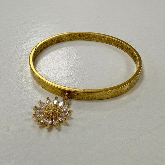 GDS Bracelet - Hinged Bangle with Crystal Flower Charm