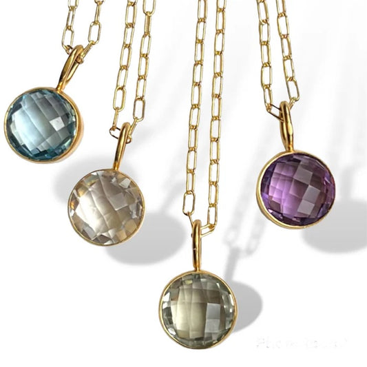 DMD N Petite Circle Charm Necklace - Brazillian Blue Topaz