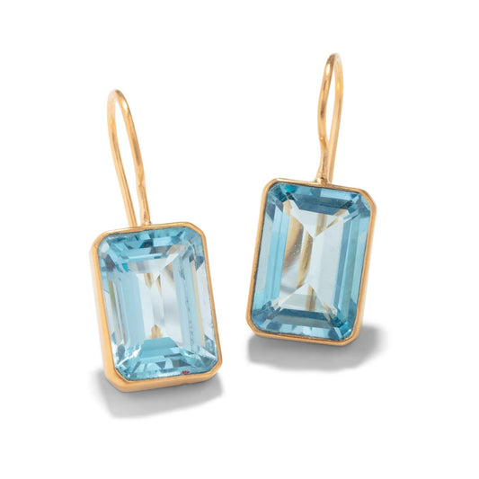 DMD E Emerald Cut Brazillian Blue Topaz Earrings