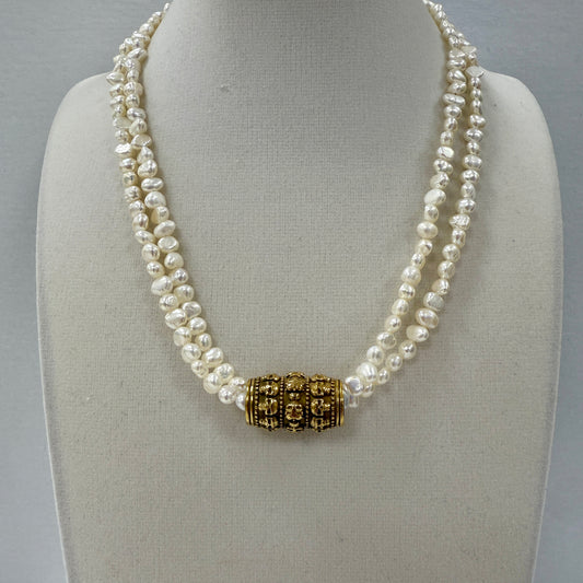 GDS Necklace - Double Pearl Strand with Center Bead