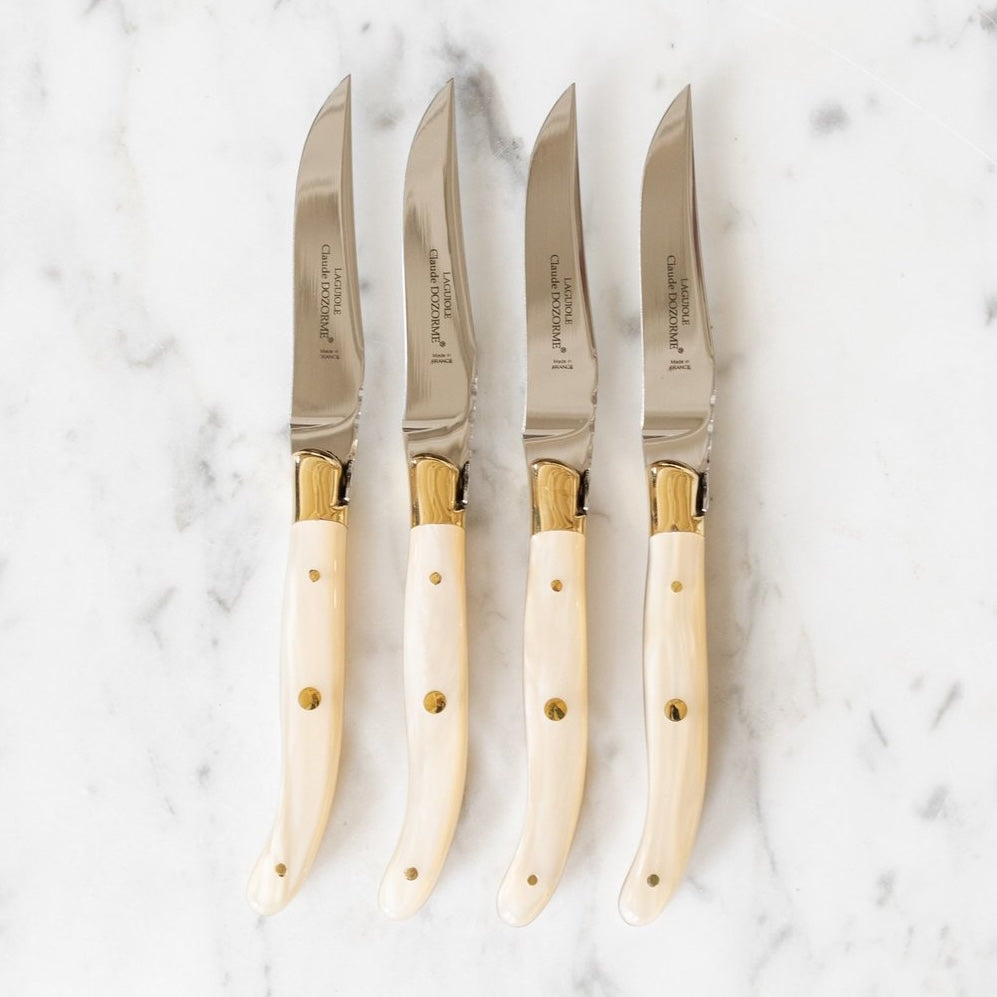 Laguiole - Steak Knives Set of 4 - Brass & Natural Handle