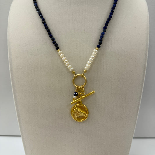 GDS Necklace - Faceted Blue Beads with Horse Charm