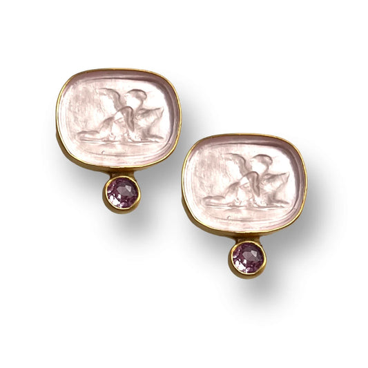 DMD E Guardian Angel Intaglio Earrings - Blush & Pink Sapphire