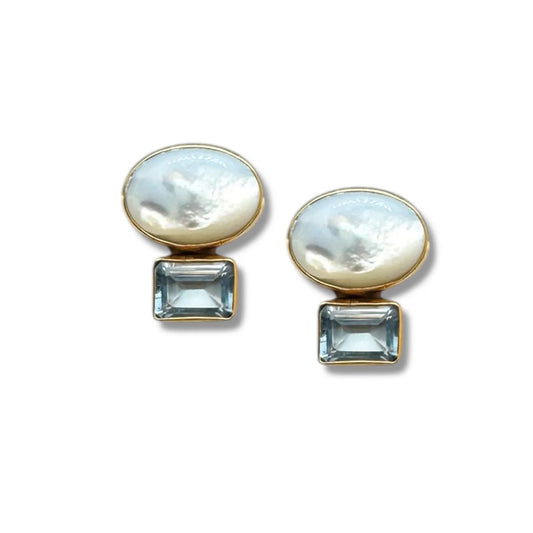 DMD E Mother of Pearl & Blue Topaz Earrings