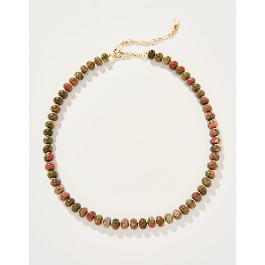 SPT N Oval Stone Beaded Unakite Necklace 17"