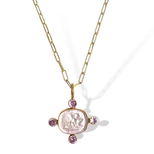 DMD N Guardian Angel Intaglio Necklace - Blush & Pink Sapphire