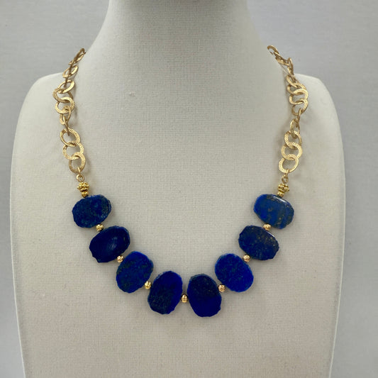 GDS Necklace - Statement Lapiz Lazuli Slice Necklace