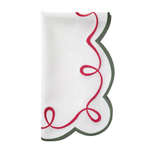 Ribbon Twirl Napkin 21" - Red & Green