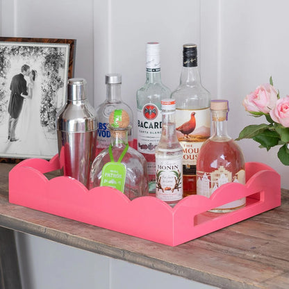 Lacquer Scalloped Ottoman Tray in Watermelon - 17x13