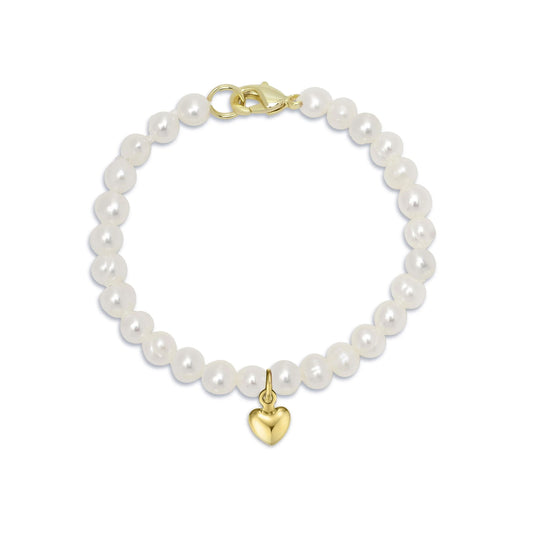 LYN Freshwater Pearl Strand Bracelet with Heart Charm  5.5" (1041B-MD)