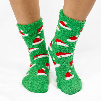 TRS Women's Santa Hat Snuggle Socks - Green - One Size