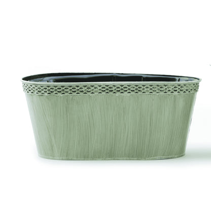 White Brushed Oval Tin Container - Medium 12"