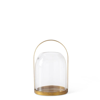 KKI Round Gold Metal Candleholder W/ Glass Dome - 7.25"