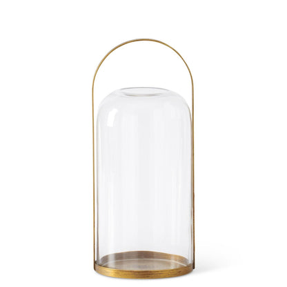 KKI Round Gold Metal Candleholder W/ Glass Dome - 12.5"