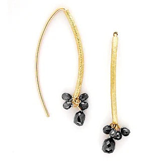 Navette Wire Earrings in 18kt Gold with 10 Black Diamond Biolette Drops