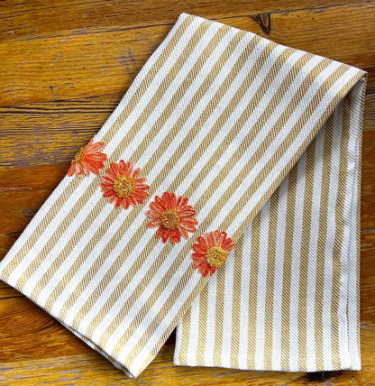 Embroidered Daisies Mustard Pomelo Kitchen Towel