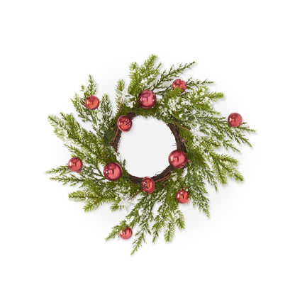 KKI Snowy Pine Candle Ring W/ Red Bells - 16"