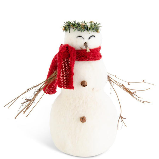 KKI Wool Snowman W/Twig Arms & Wreath Crown - 8.5"