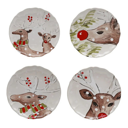 Deer Friends - White - Salad Plates 8.5" - Set of 4