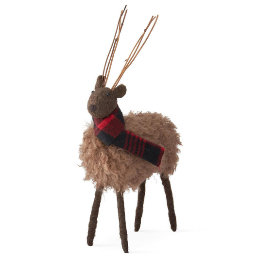 KKI Brown Wool Deer W/ Stick Antlers - 13.25"