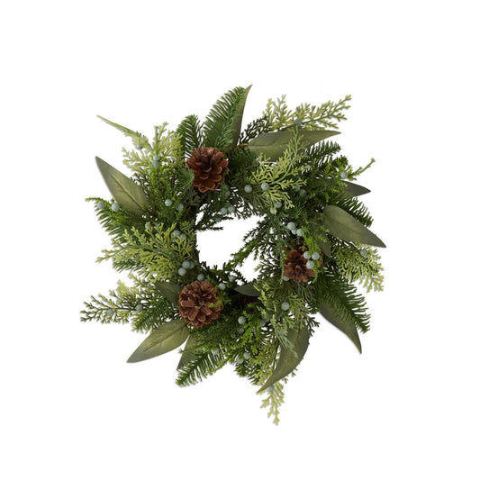 KKI Mixed Pine Candle Ring W/Eucalyptus & Pinecones - 13.5"
