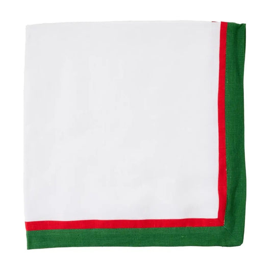Tailored Border Napkin 22" - White/Red/Green