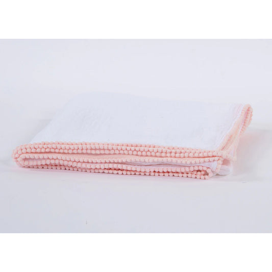 Cotton Muslin Swaddle Blanket - White with Pink Trim