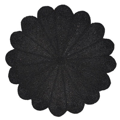 SRO Flower Design Beaded Placemat - Black