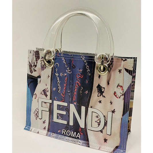 CPT Coco Tote - Fen Roma Blue - Clear Lucite Handles