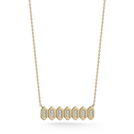 Sadie Pearl Hexagon Baguette Necklace 16" - 14kt Gold