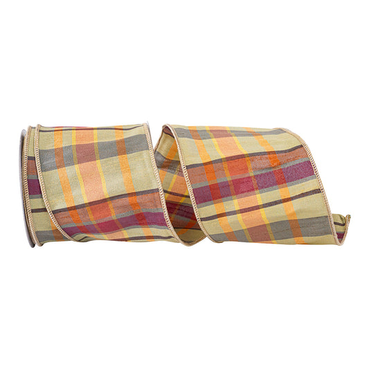Plaid Barry Tierra Dupioni Wired Edge - Tan 4"x10yds