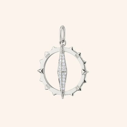 Large "Points North" Compass Charm with Pavé White Sapphires