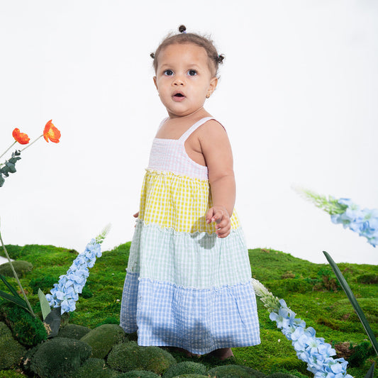 Gingham - Magnetic Tiered Dress with Bloomers