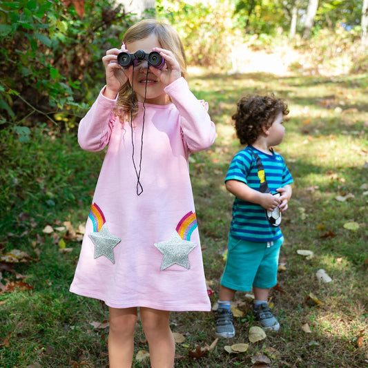 Rainbow Fidget Pocket Ruffle Dress