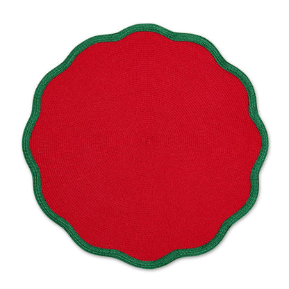 Round Scallop Placemat - Pine Border/Red Center