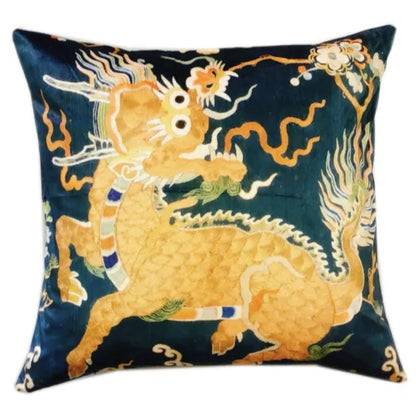 PPL Golden Dragon on Blue Pillow - A - 22x22