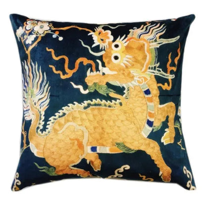 PPL Golden Dragon on Blue Pillow - B - 22x22