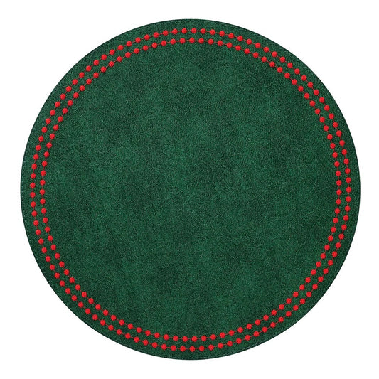Pearls Round Placemat 15" - Red & Green