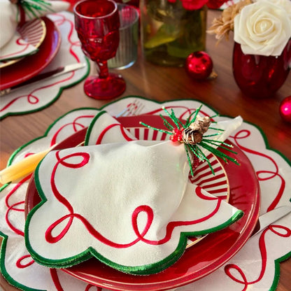Ribbon Twirl Napkin 21" - Red & Green
