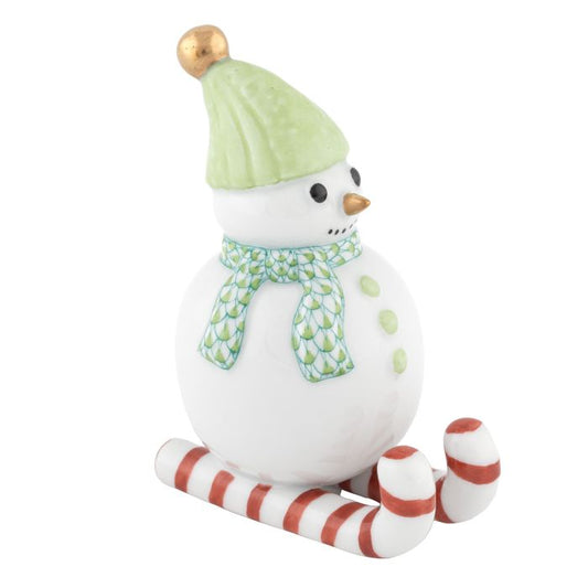 HND Figurine - Skiing Snowman - Key Lime - 3.25"H