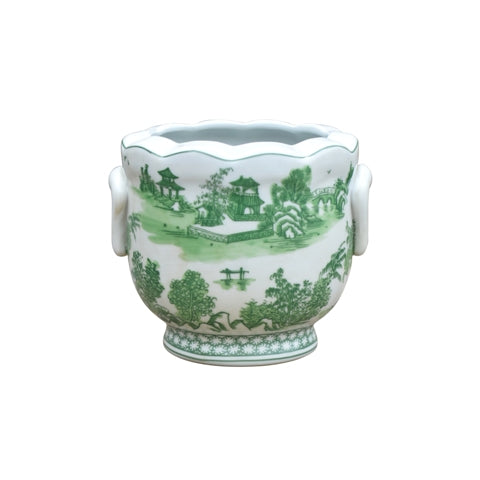 Canton Cachepot- Green/White - 7"D